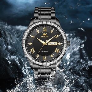 NIB OLEVS Black Mens Watch